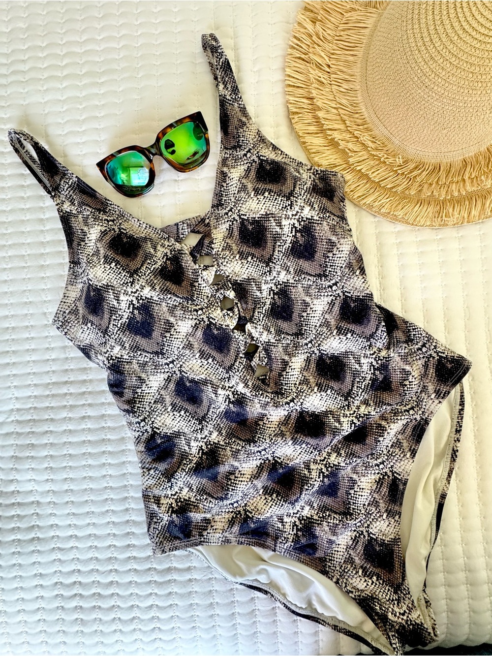 Bleu Rod Beattie Skin Games Python Snake Print Criss-Cross 1-Piece Swimsuit 12
